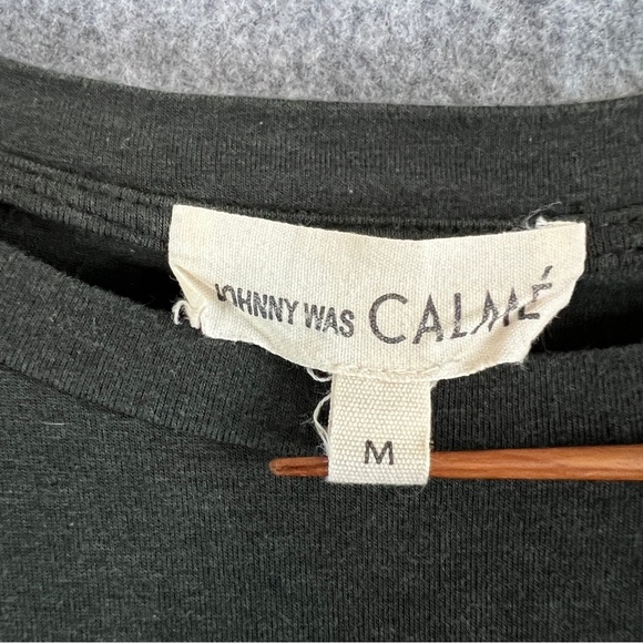 JOHNNY WAS CALME Fluted Sleeve Pom Pom Trim Swing Dress Green Size Medium - Picture 5 of 9